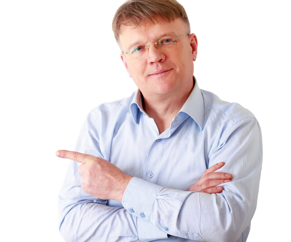 Man pointing at the text