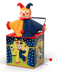 clown coming out of compressor box