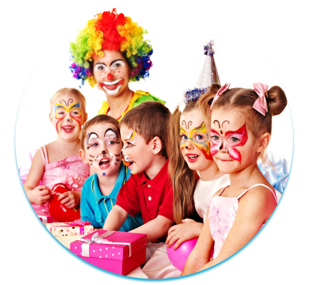 Clown with kids at party