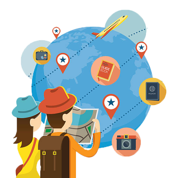 Illustration of two traveller with map