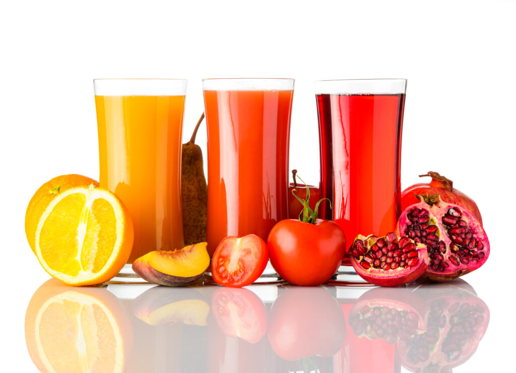 Fruits and juice glasses