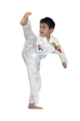 Boy doing flying kick