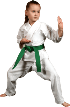 Girl with green belt doing jujutsu