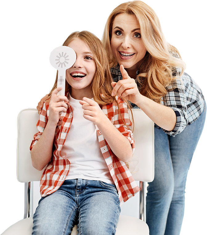 Ophthalmologist checking eyesight of a little girl