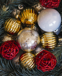 Red gold white silver christmas ornaments