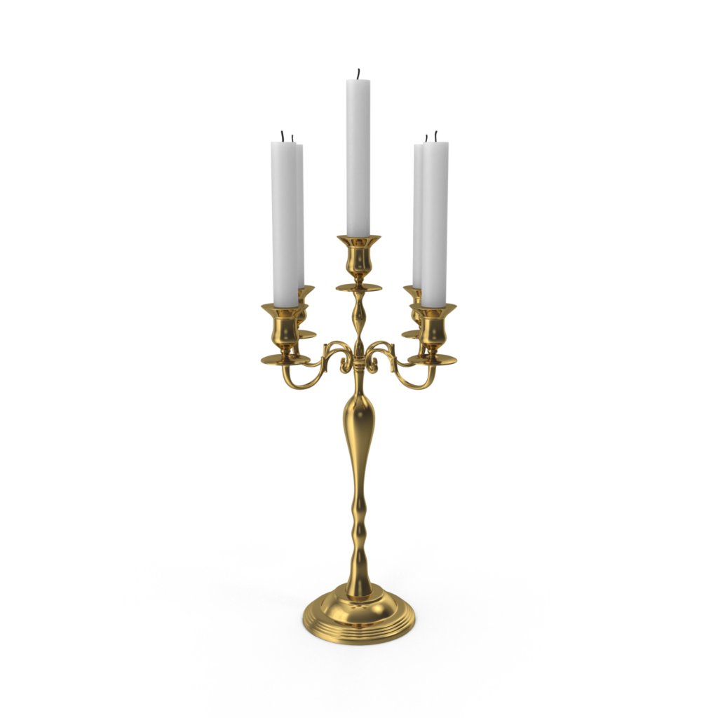Golden candle stand with three white candles