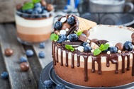 Chocolate cakes with blueberries