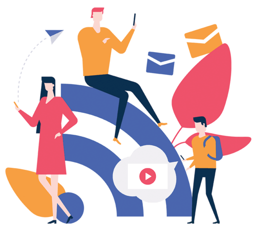 Illustration of people using devices with internet